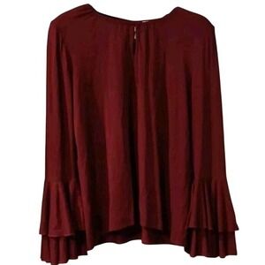 Bell Sleeve Blouse Burgundy Long Sleeve Keyhole Back Top‎